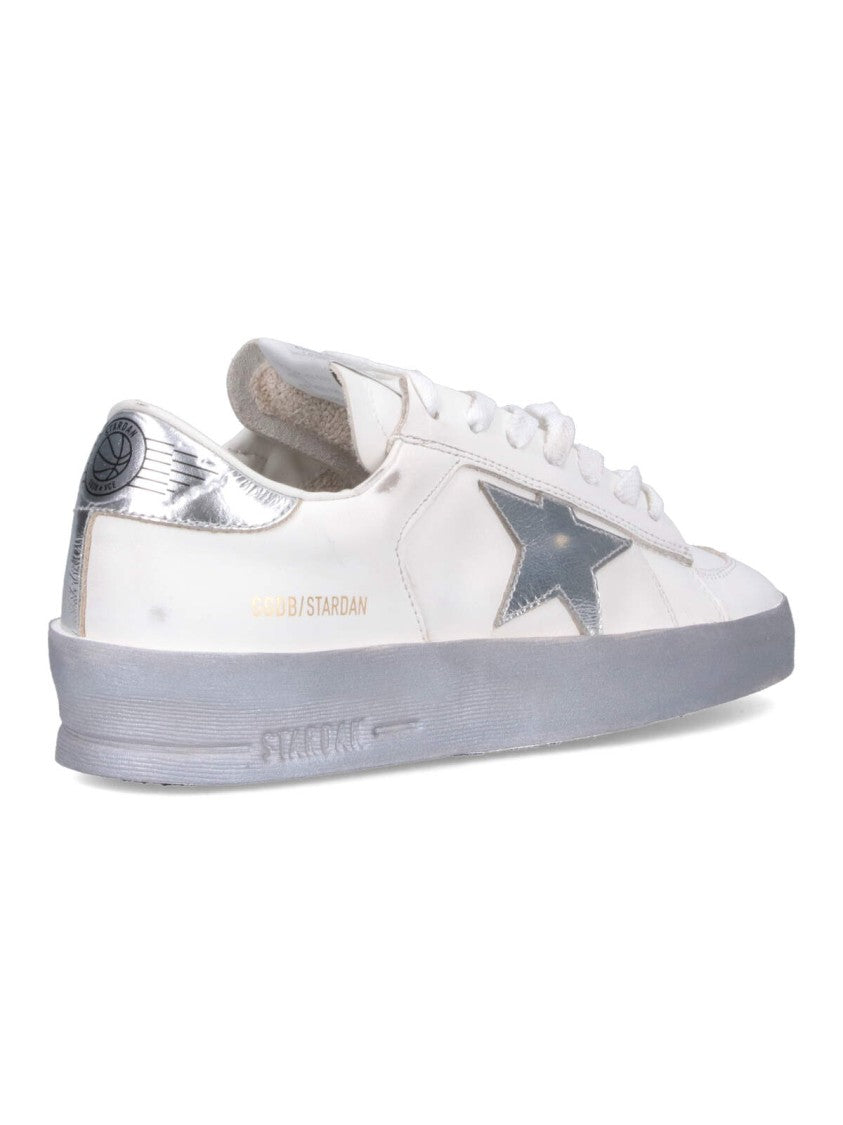 Golden Goose White Stardan Distressed Silver Accent Sneakers