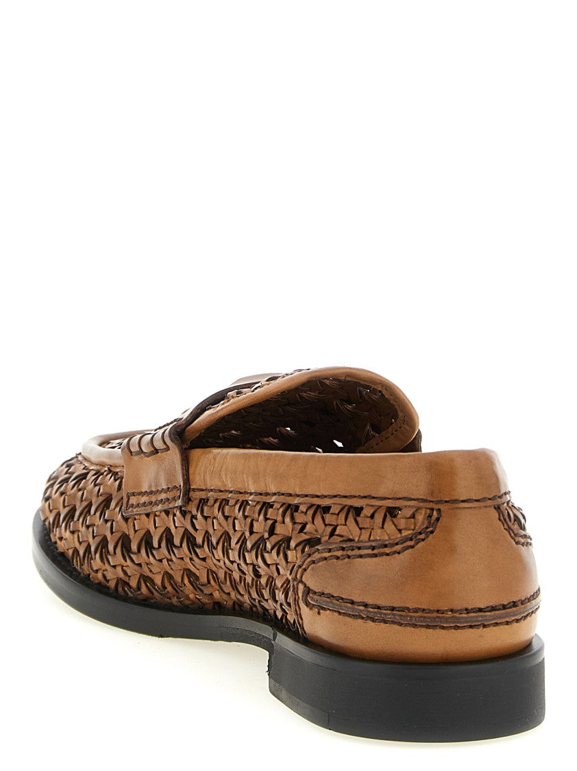 Miu Miu 'Penny' Hand-Woven Leather Loafers