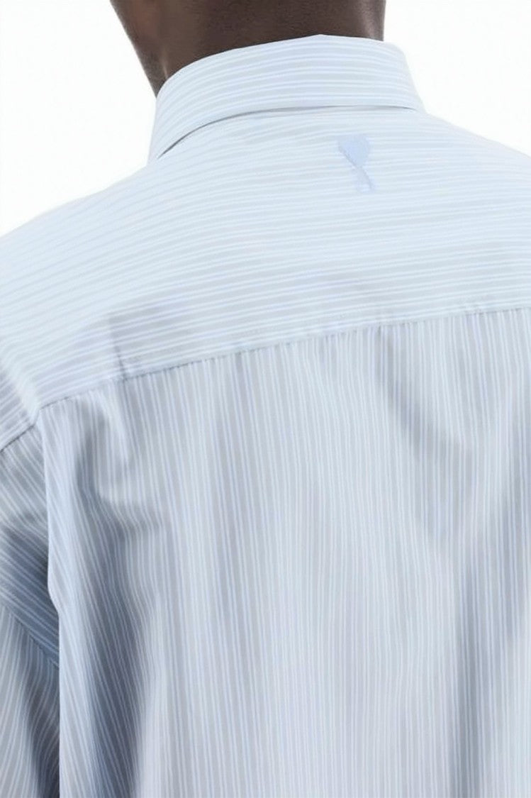 Ami Paris Boxy Oversized Short-Sleeve Shirt With Vertical Stripes
