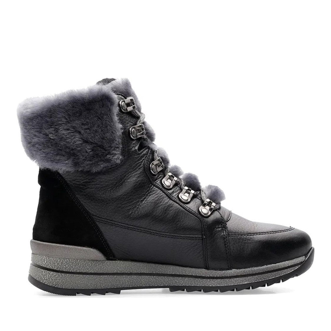 Ara Black Osaka Wool-Lined Leather Wedge Boots