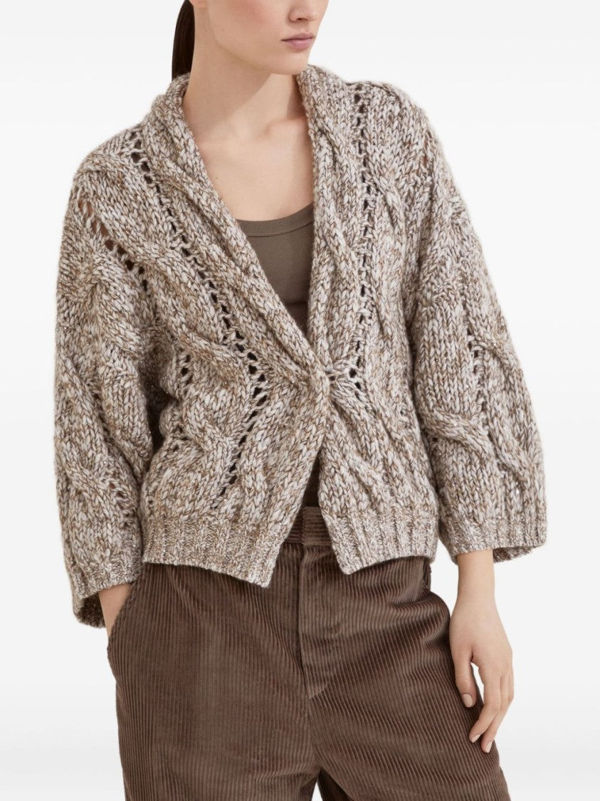 Brunello Cucinelli Chunky Knit Sweater With Deep V-Neckline And Cable Design