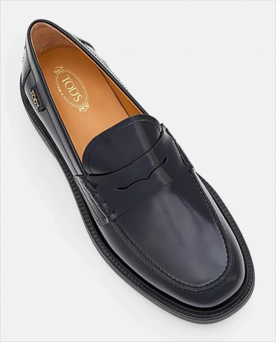 Tod's Polished Black Cow Leather Loafers