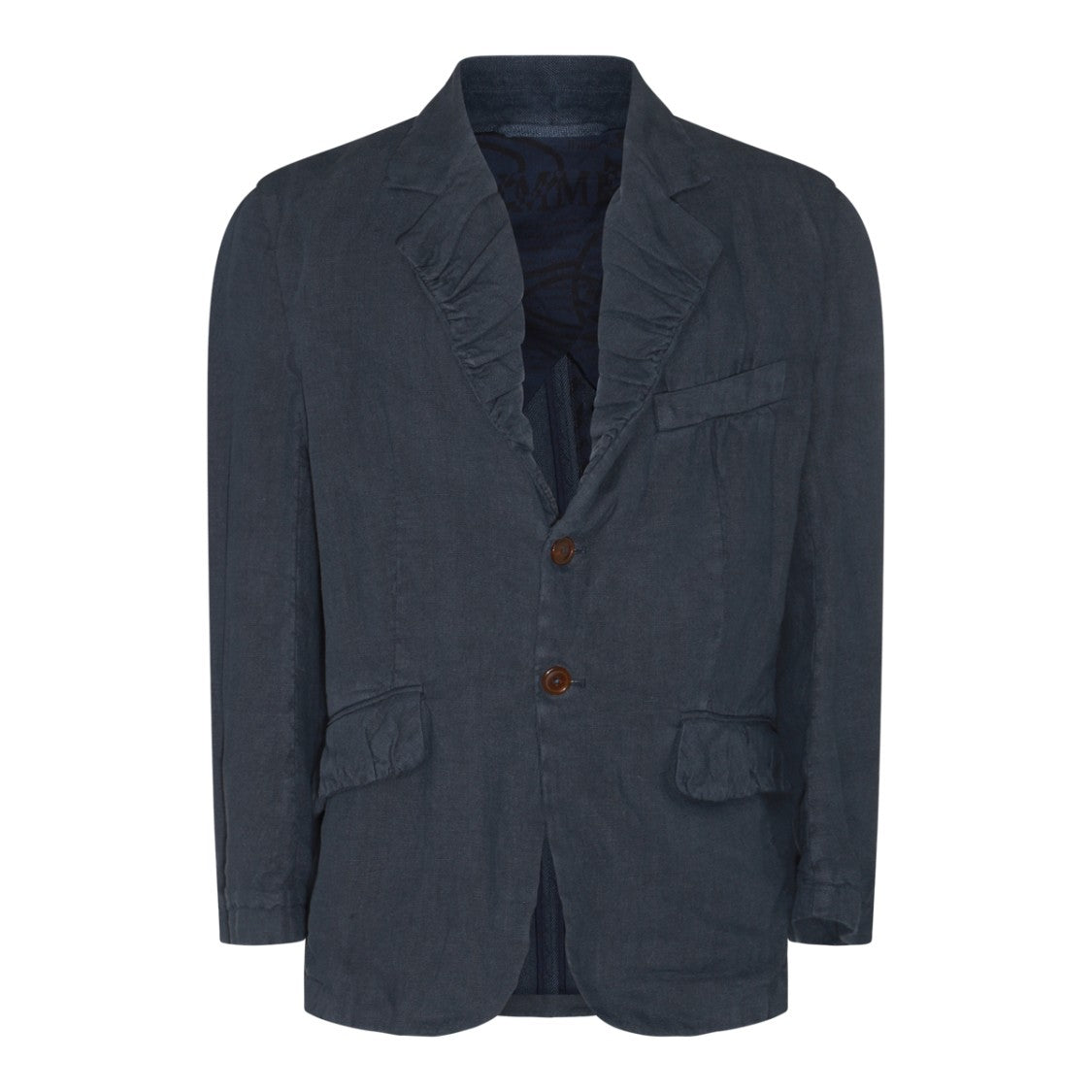 Vivienne Westwood Textured Blue Linen Blazer With Tailored Fit And Ruffle Detailing