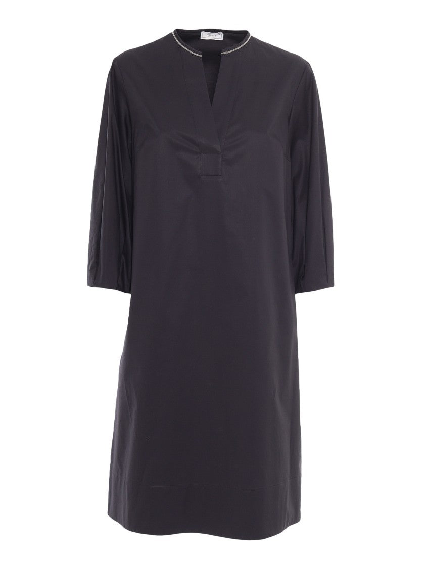 Peserico V-Neck Black Dress With Three-Quarter Sleeves