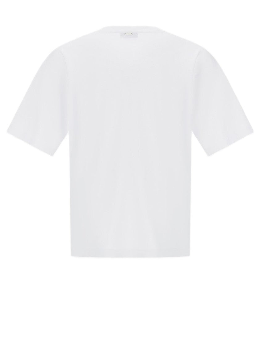 Herno Boxy-Fit White Jersey T-Shirt With Ribbed Crew Neck And Pocket Details