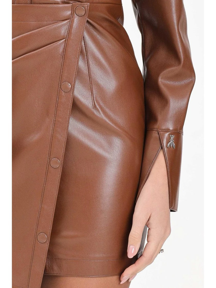 Patrizia Pepe Structured Brown Shirt Dress With Snap Button Closure