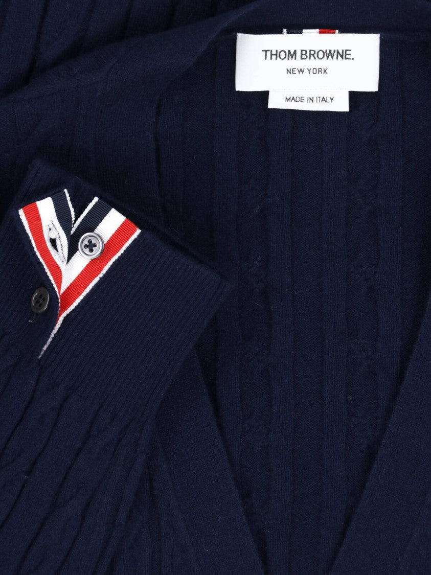 Thom Browne Blue 4-Bar Cable-Knit Cashmere V-Neck Cardigan