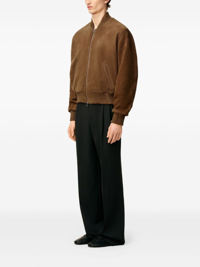 Ami Paris Brown Zip Front Embossed Logo Jacket