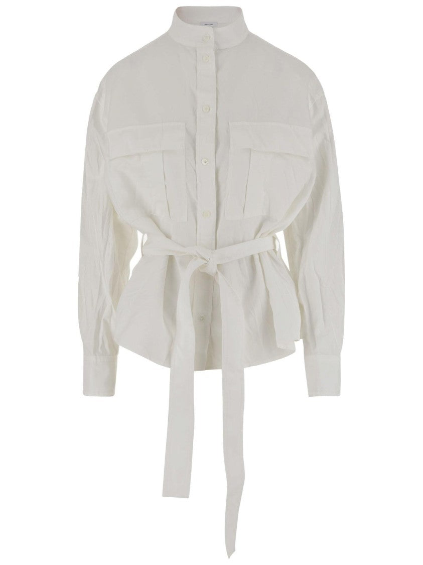 Salvatore Ferragamo Cotton Blend Shirt With Mandarin Collar