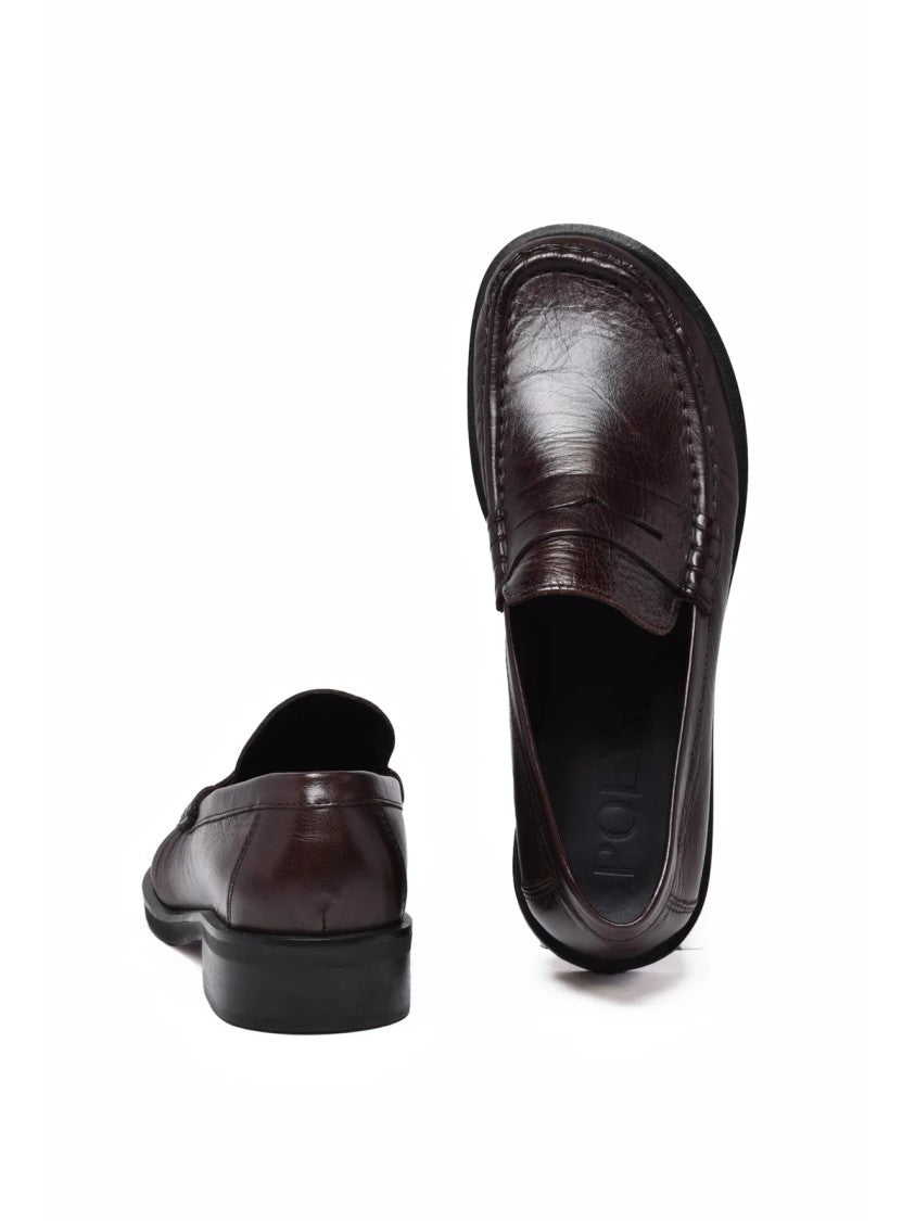 Poeve Brown Leather Wide-Toe Loafers