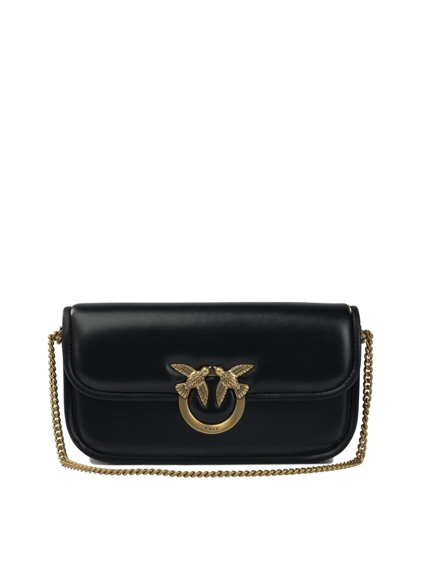 Pinko Black Leather-Cotton Crossbody Bag