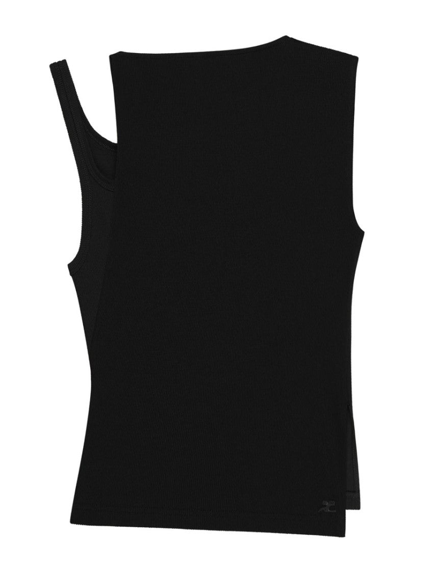 Courrèges Black Asymmetrical Cut-Out Top