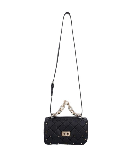 Valentino Quilted Black Lambskin Shoulder Bag With Stud Accents
