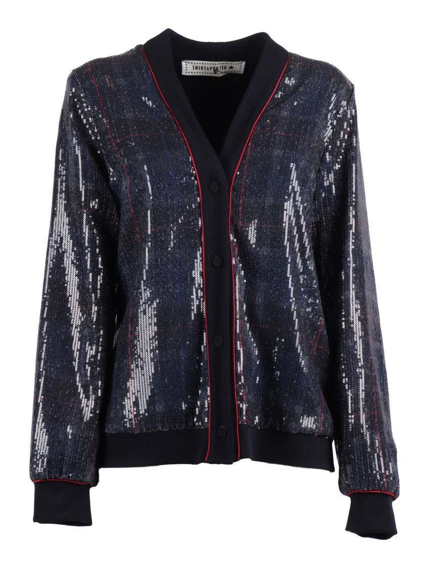 Shirt A Porter Sequin-Embellished Cardigan Jacket With Plaid Patterns