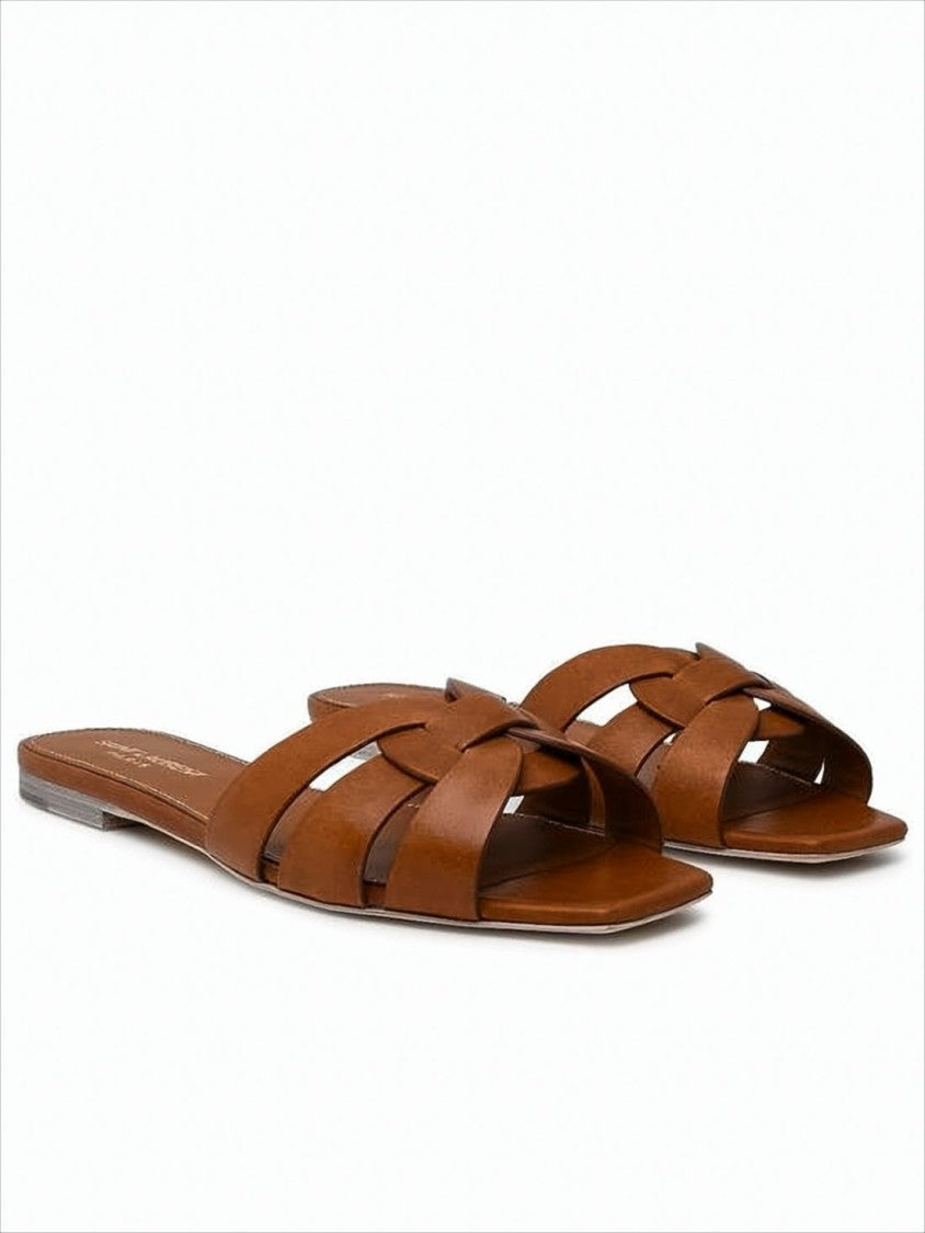 Saint Laurent Flat Slip-On Mules With Interwoven Straps