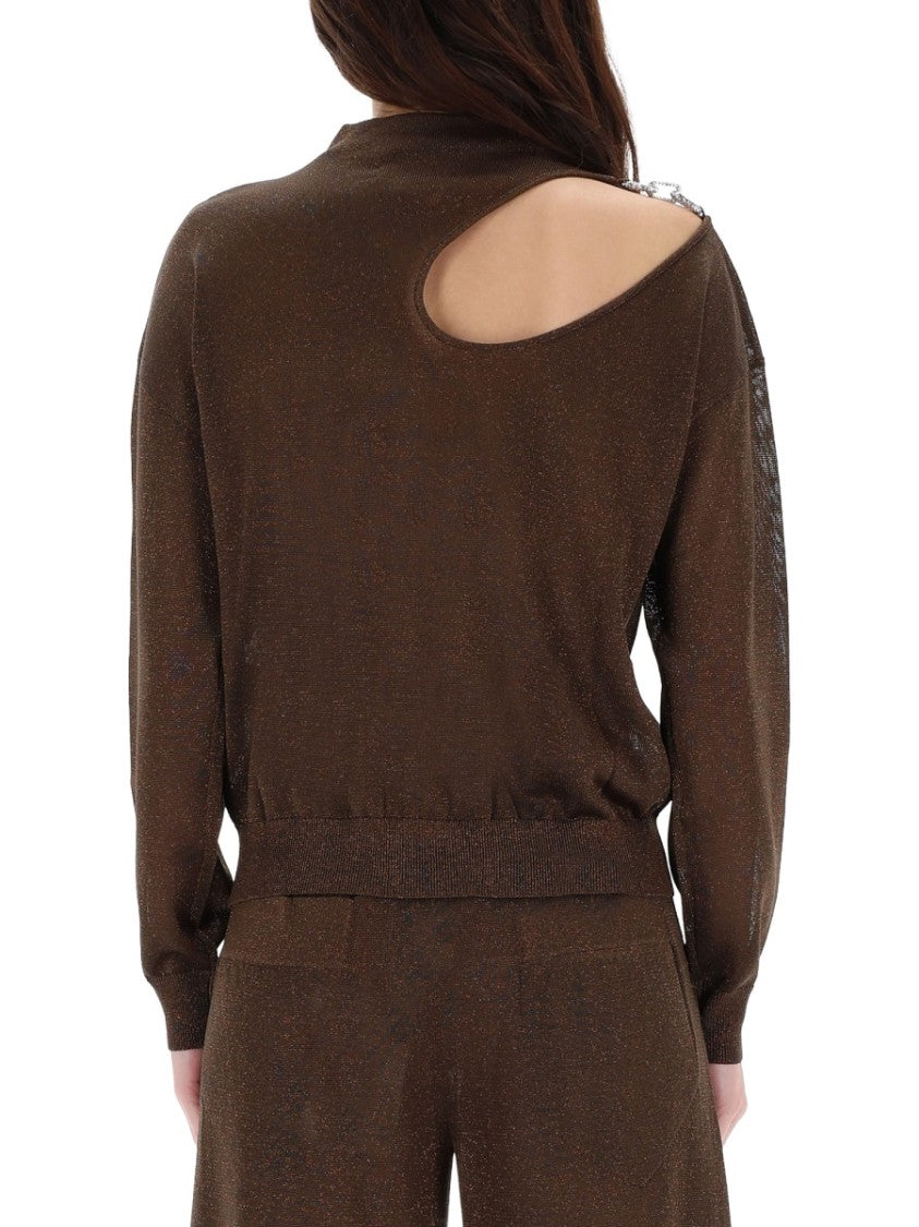 Circus Hotel Neutrals Shimmer Shoulder Cut-Out Suit