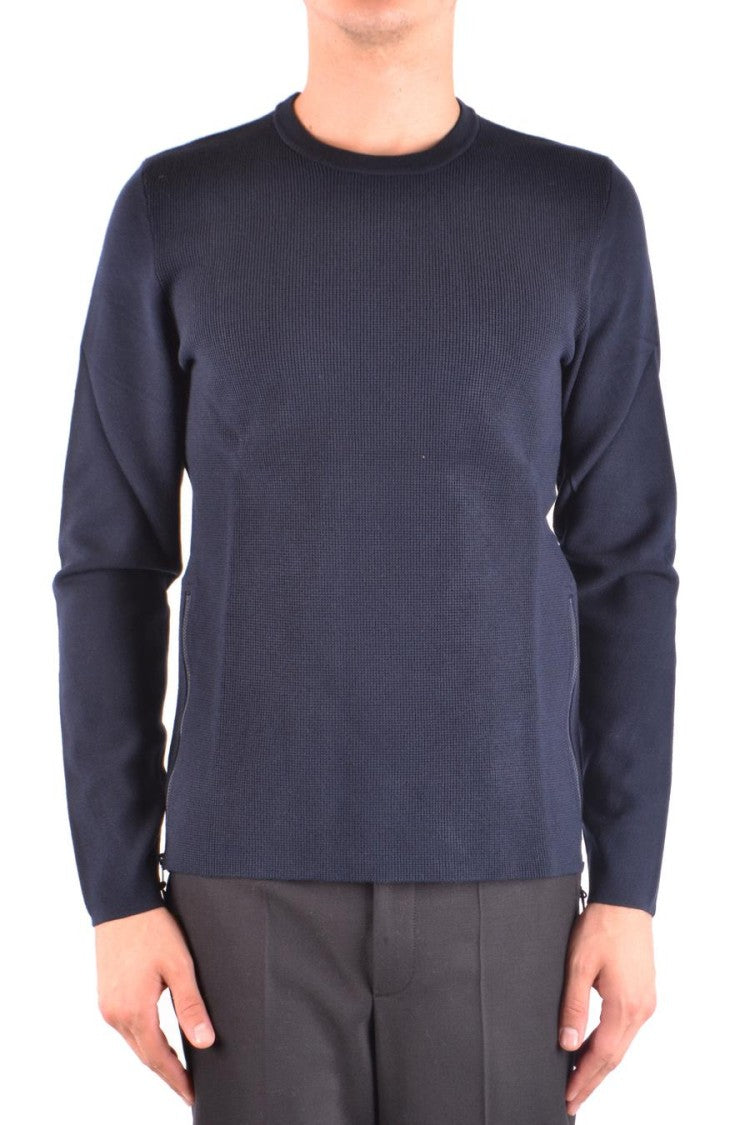 Michael Kors Ribbed Navy Sweater With Contrast Elbow Patches