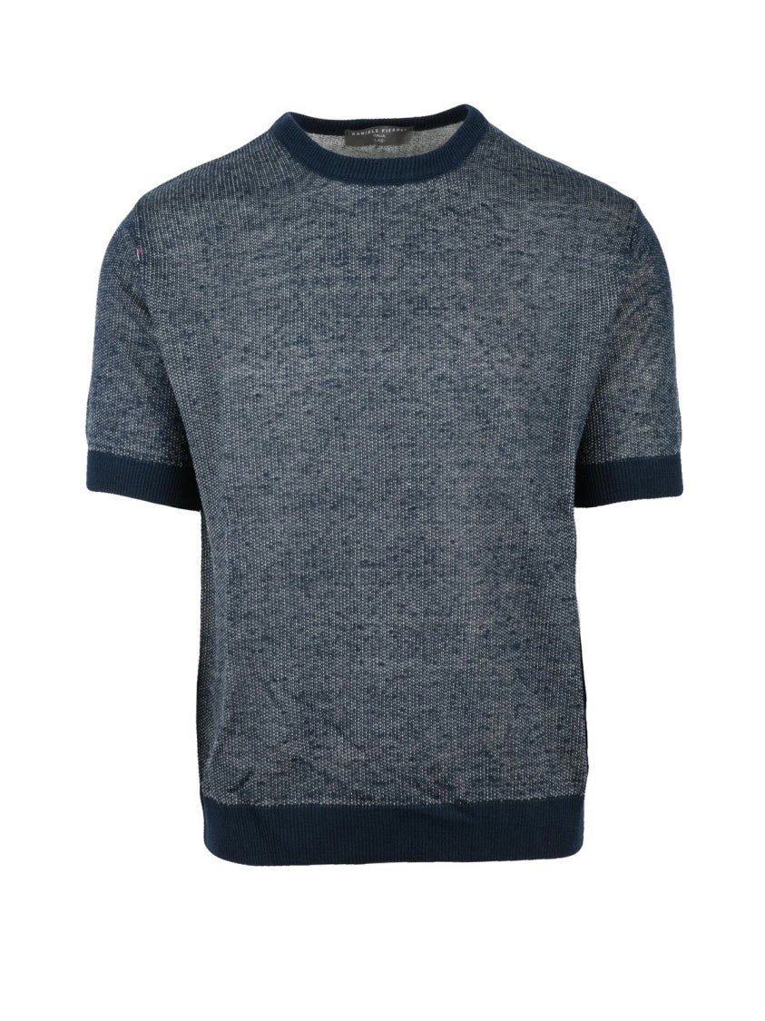 Daniele Fiesoli Blue Textured Linen-Blend Pullover