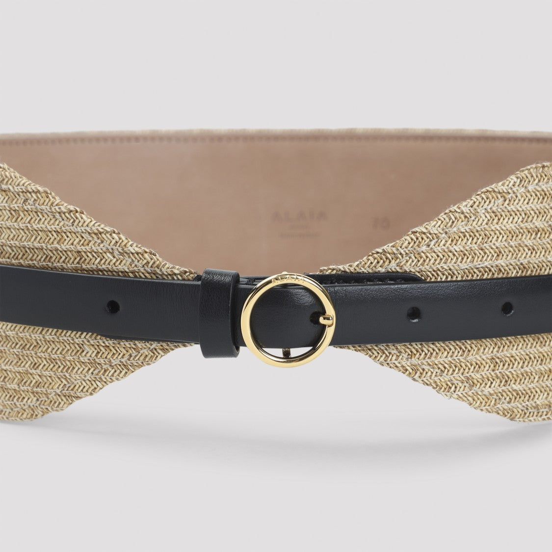 Alaïa Textured Straw And Leather Belt With Gold Buckle