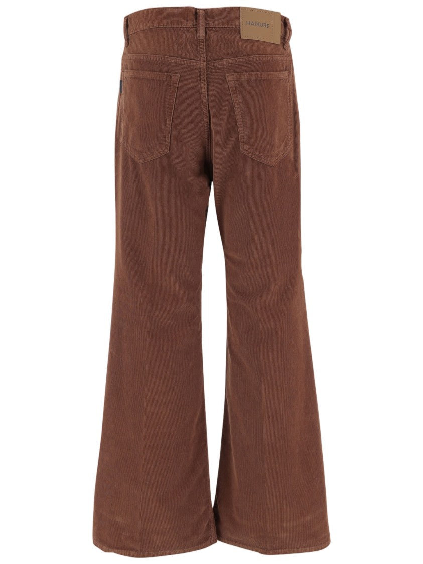 Haikure Ribbed Cotton Velvet Wide-Leg Pants With Five-Pocket Design