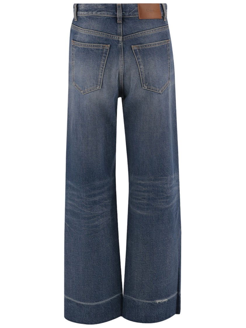 Chloé Washed Finish Wide-Leg Jeans With Classic Five-Pocket Design