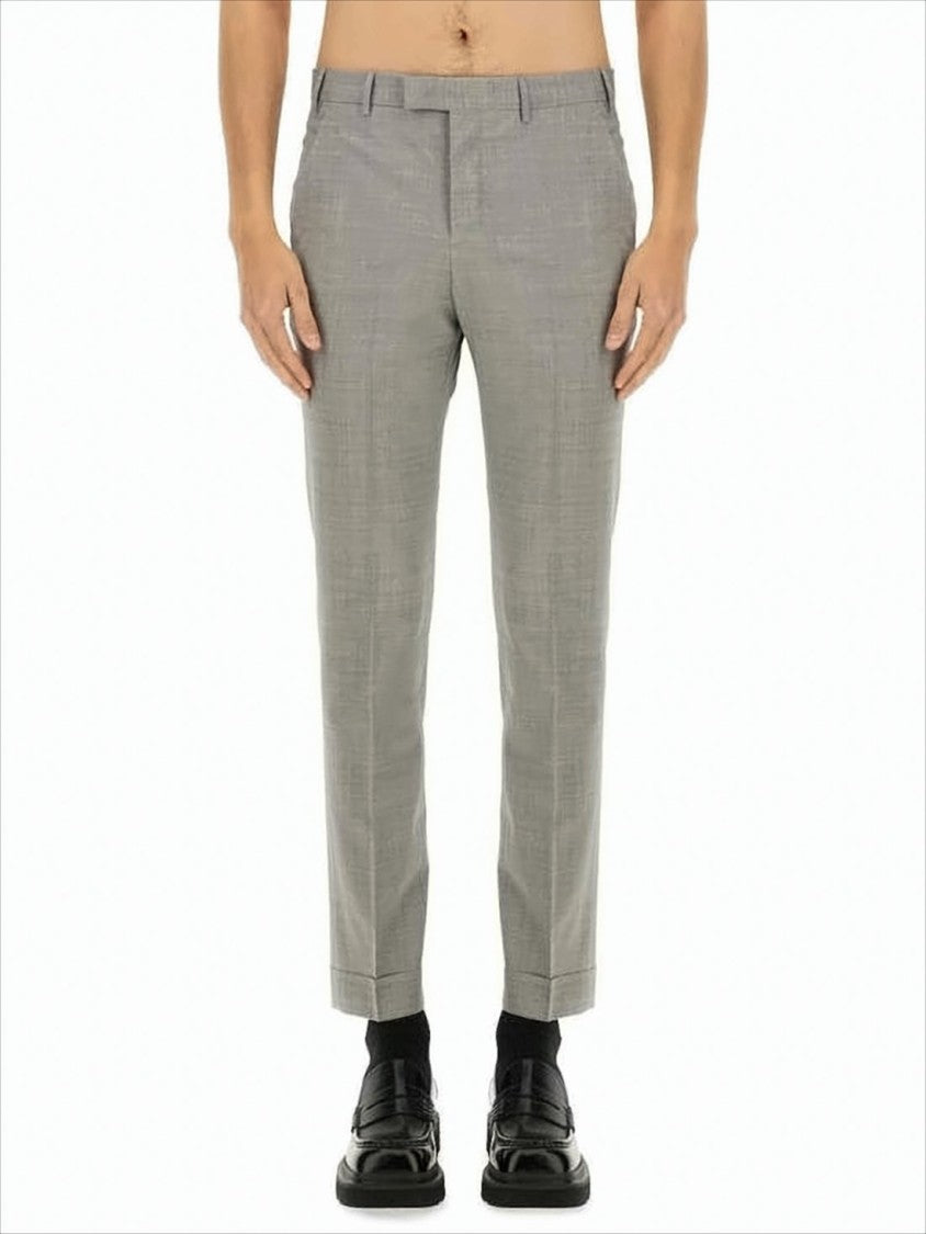 Pt Torino Straight Fit Light Grey Wool Blend Trousers