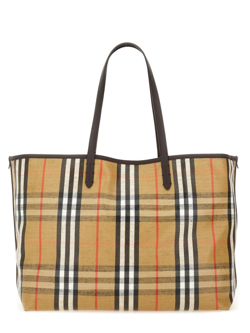 Burberry Beige Check Pattern Detachable Pouch Tote Bag