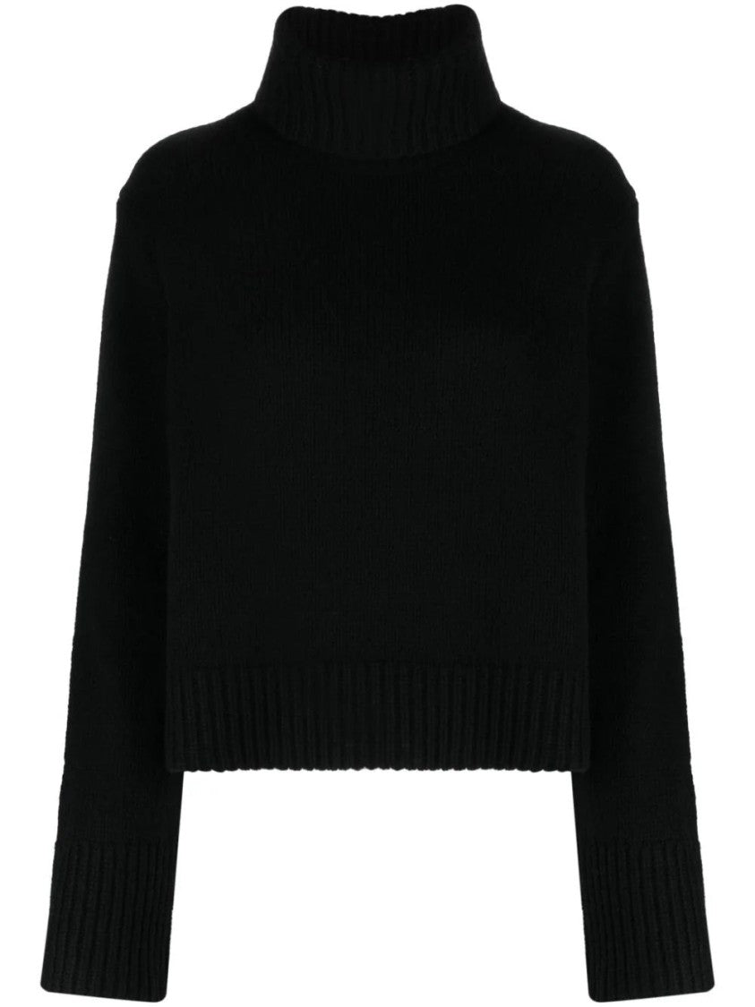 Polo Ralph Lauren Cropped Black Pullover With High Turtleneck And Ribbed Detailing
