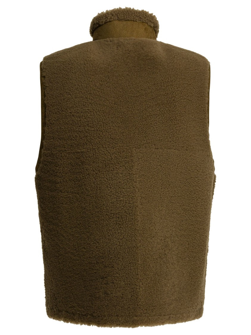 Nonnative Plush Shearling Sleeveless Jacket With High Collar And Zippered Pockets