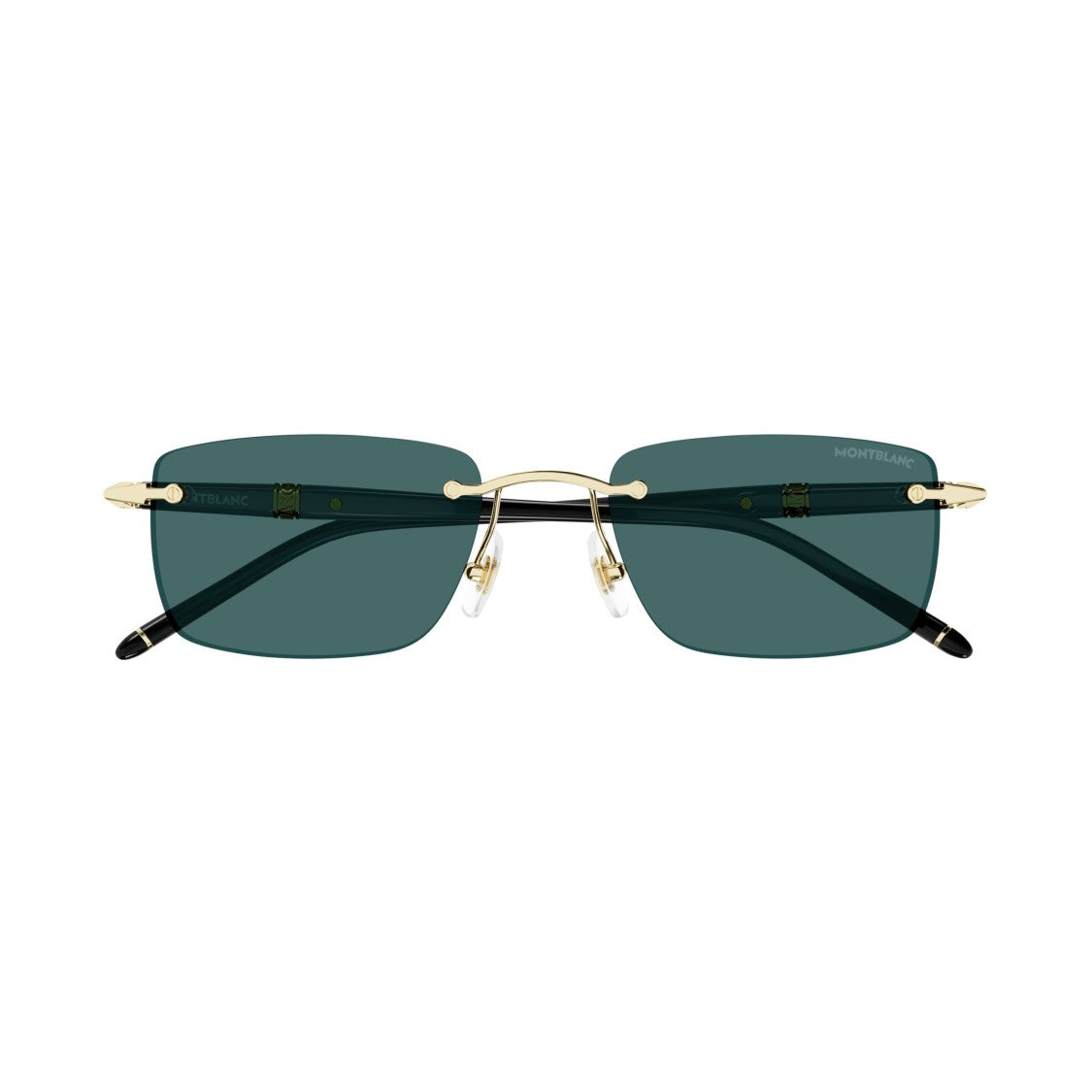 Montblanc Mb0344s Rimless Sunglasses With Rectangular Dark Green Lenses
