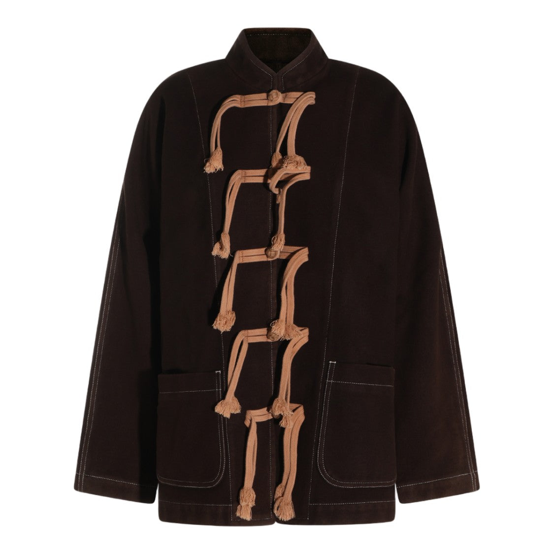 Uma Wang Brown Stand-Collared Rope-Closure Casual Jacket