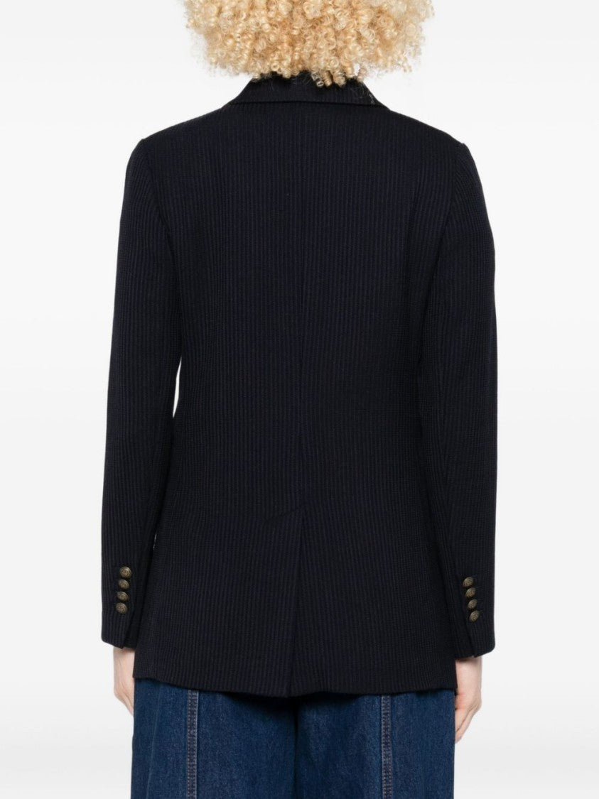Circolo 1901 Pinstriped Blue Virgin Wool Double-Breasted Jacket