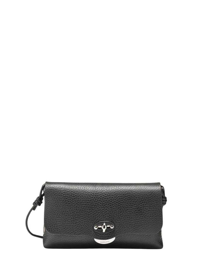 Zanellato Black Silver Turn-Lock Textured Leather Shoulder Bag