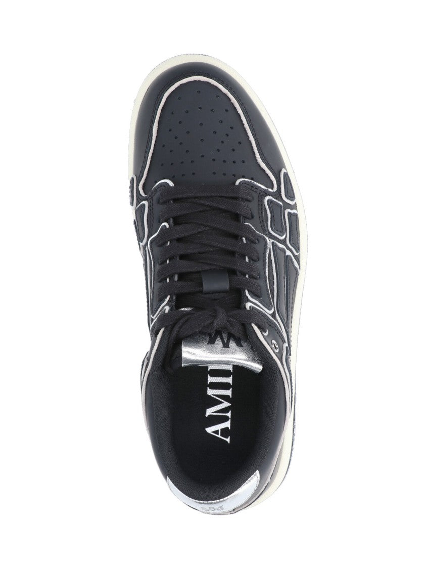 Amiri Skel Black Silver Details Leather Low-Top Sneakers