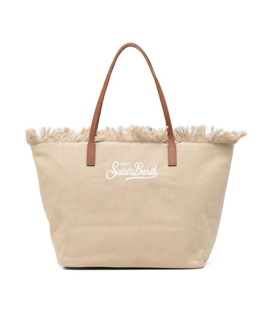 Mc2 Saint Barth Mid Fringe Canvas Tote Bag With Logo Detail