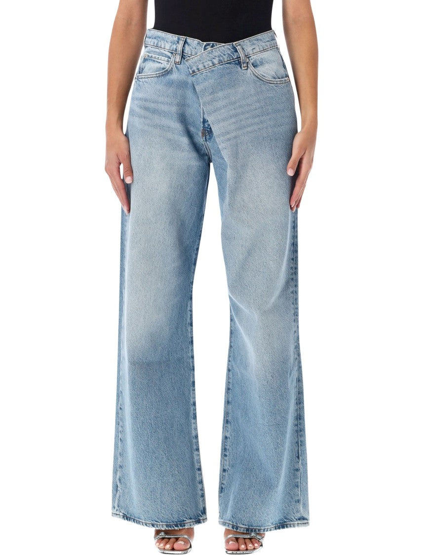 Frame Light Blue Denim Jeans With Asymmetrical Crossover Waistband