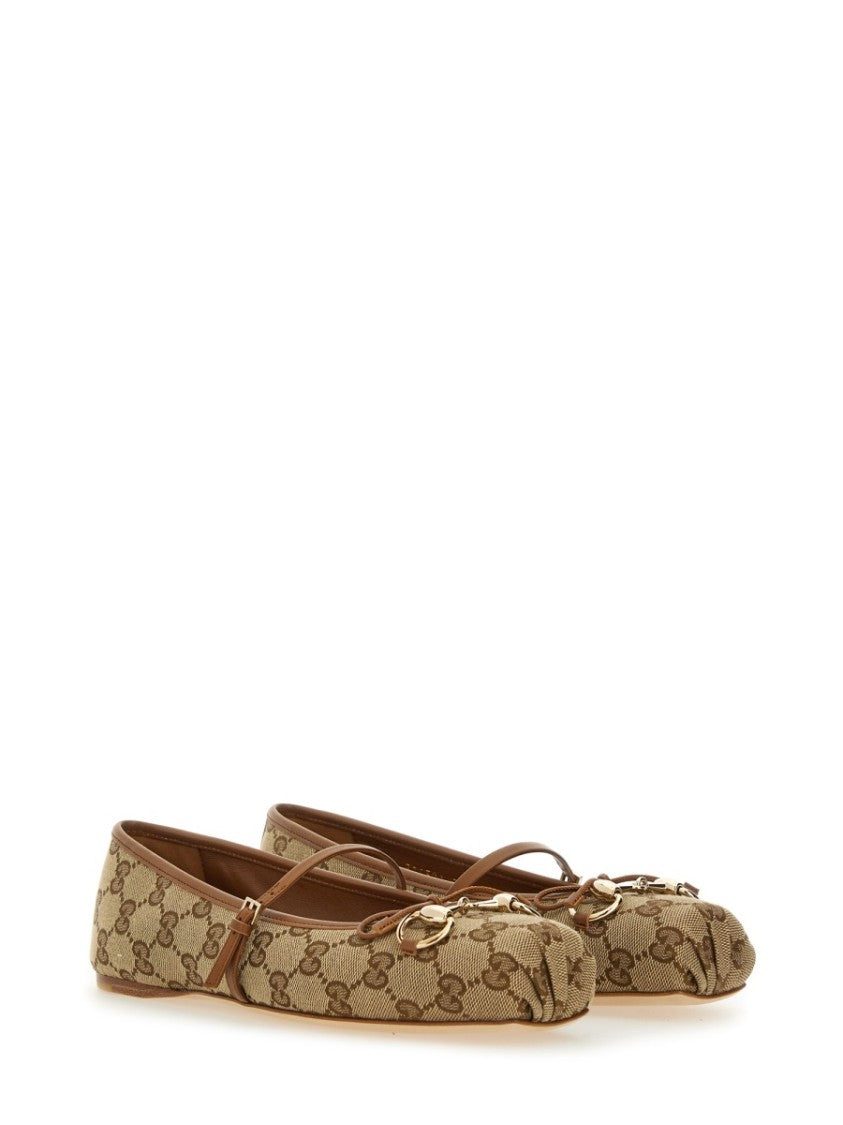Gucci Monogram Canvas Horsebit Ballet Flats