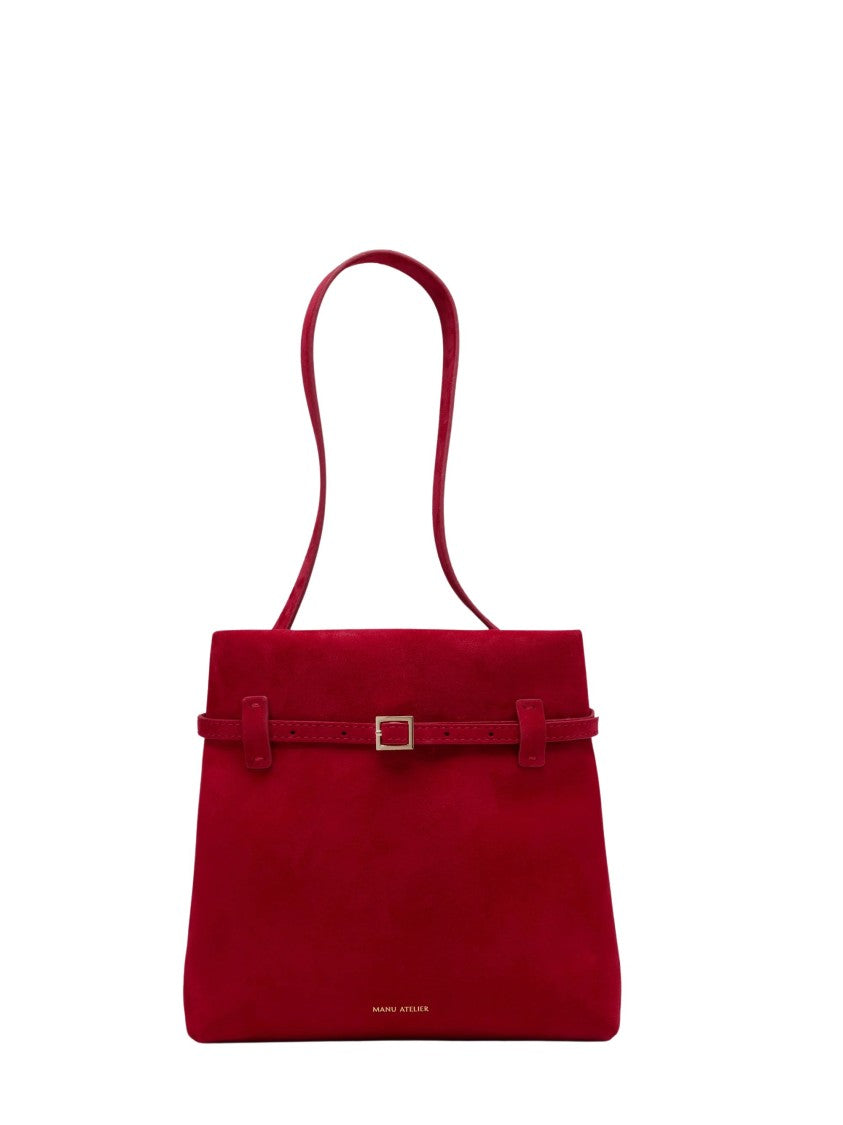 Manu Atelier Red Suede Slim Belt Detail Shoulder Bag