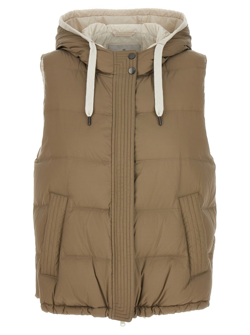 Brunello Cucinelli Goose Feather Padded Vest With Hood