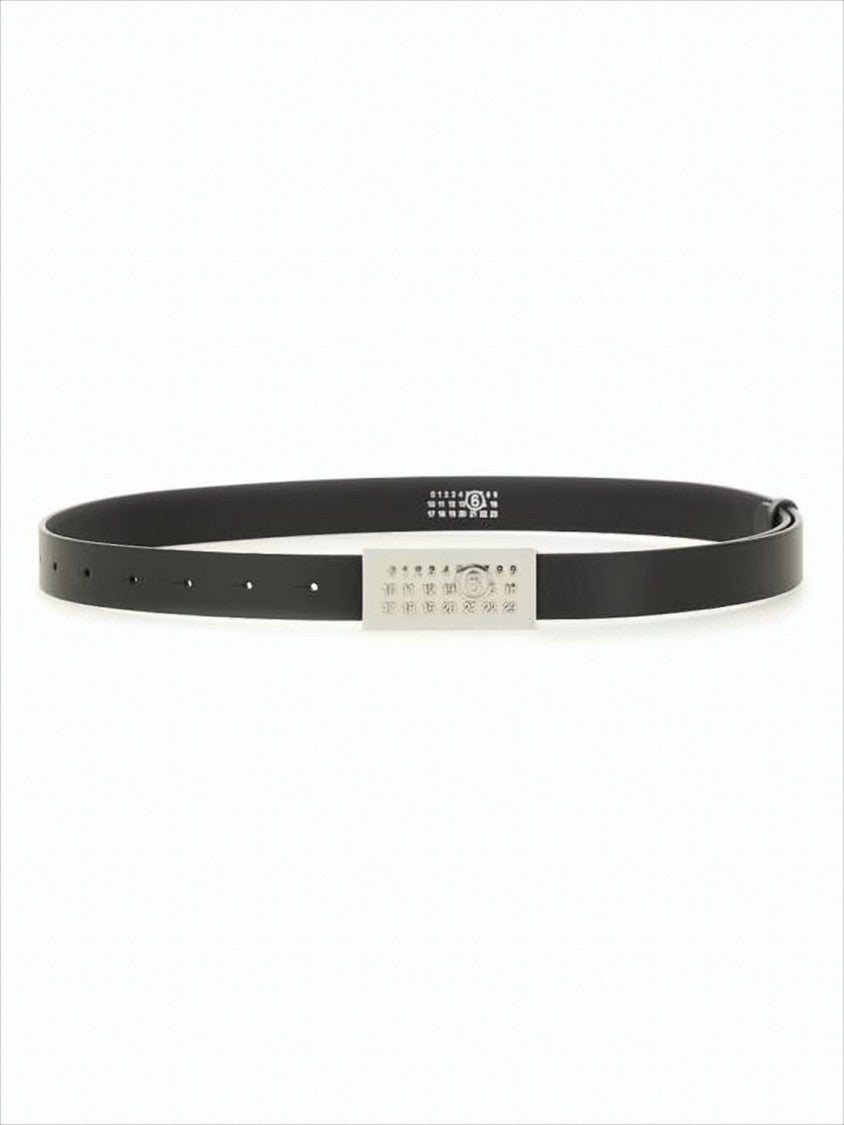 Mm6 By Maison Margiela Minimalist Calf Leather Belt With Rectangular Silver Buckle