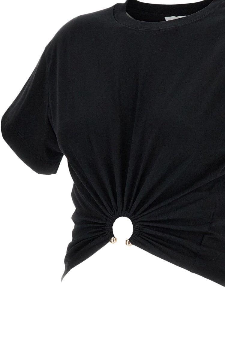 Rabanne Cropped Black Top With Metal Piercing Detail