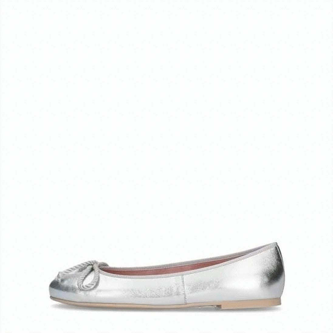 Paloma Wool Flat Silver Leather Shoes With Bow Detail