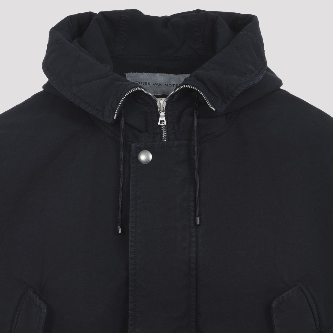 Dries Van Noten Front Zipper Black Hooded Jacket
