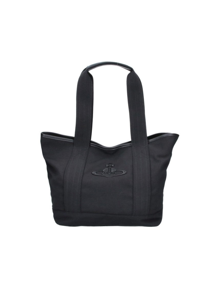 Vivienne Westwood Black Small Grant Embroidered Fabric Tote Bag