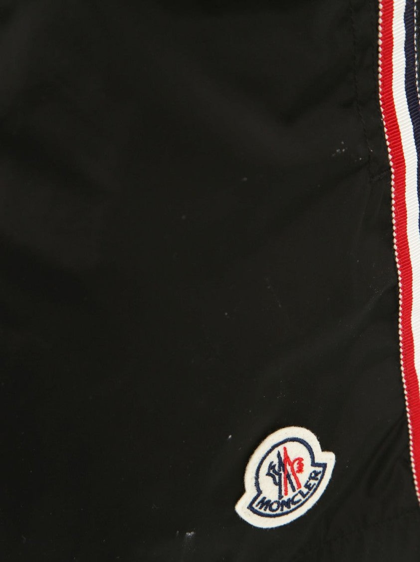 Moncler Black Sporty Elastic Waistband Striped Shorts