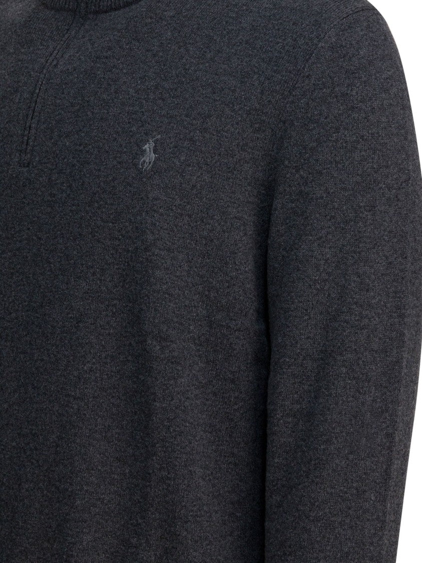 Polo Ralph Lauren Textured Quarter-Zip Sweater In Charcoal Wool