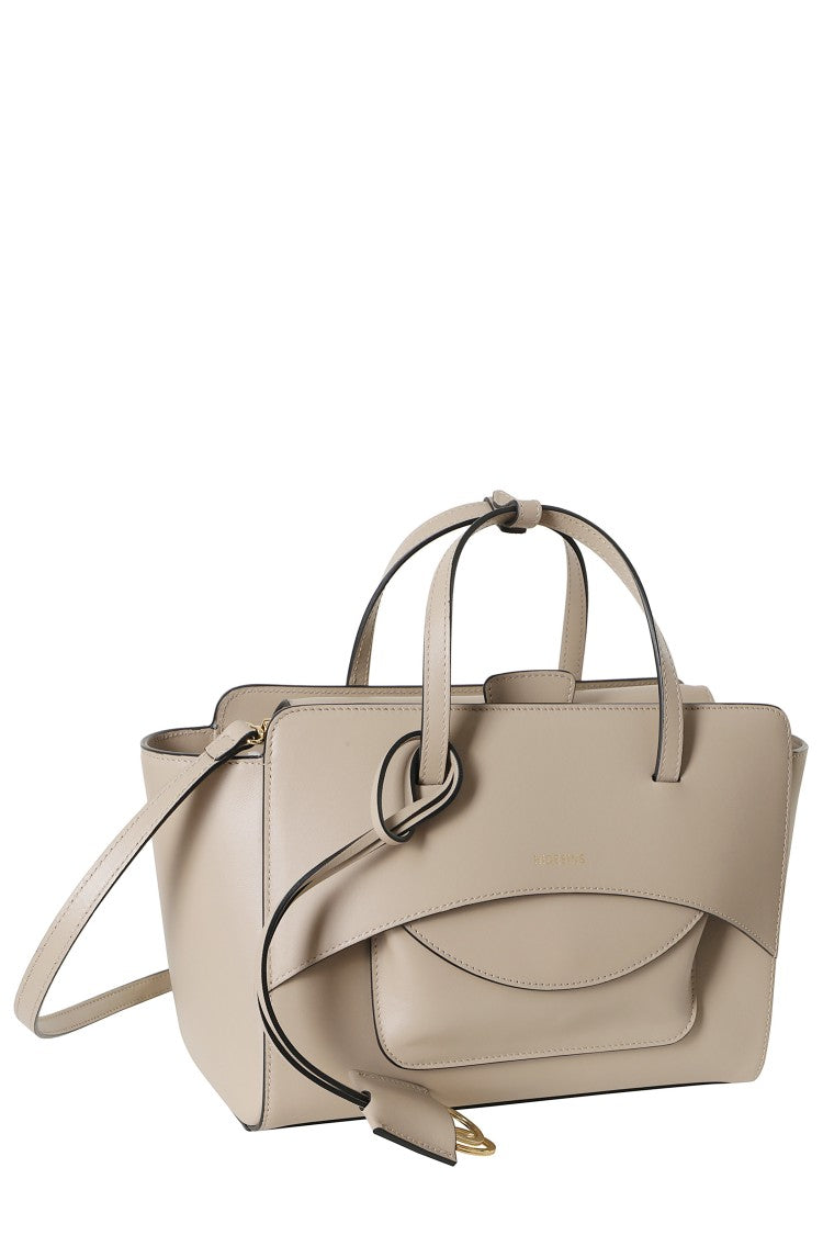 Hidesins Beige Structured Flap M Two-Tone Leather Shoulder Bag