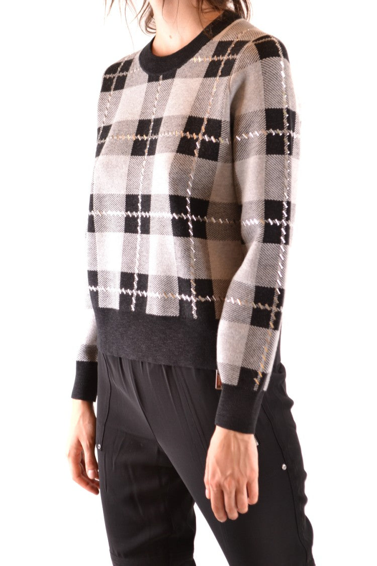 Michael Kors Checkered Knit Sweater With Crew Neckline