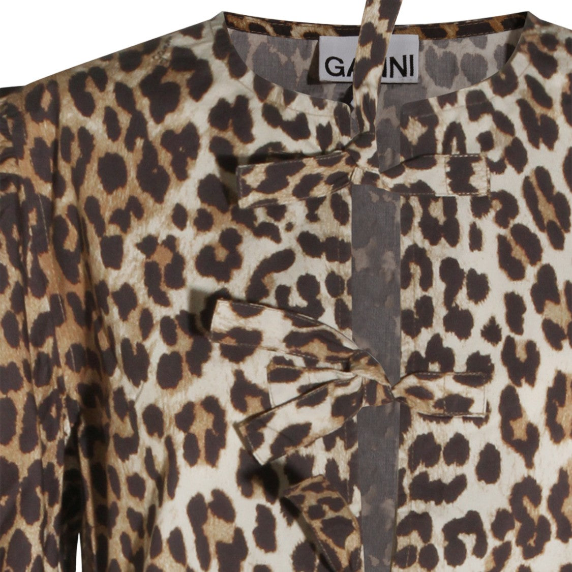 Ganni Leopard Print Mini Dress With Puff Sleeves