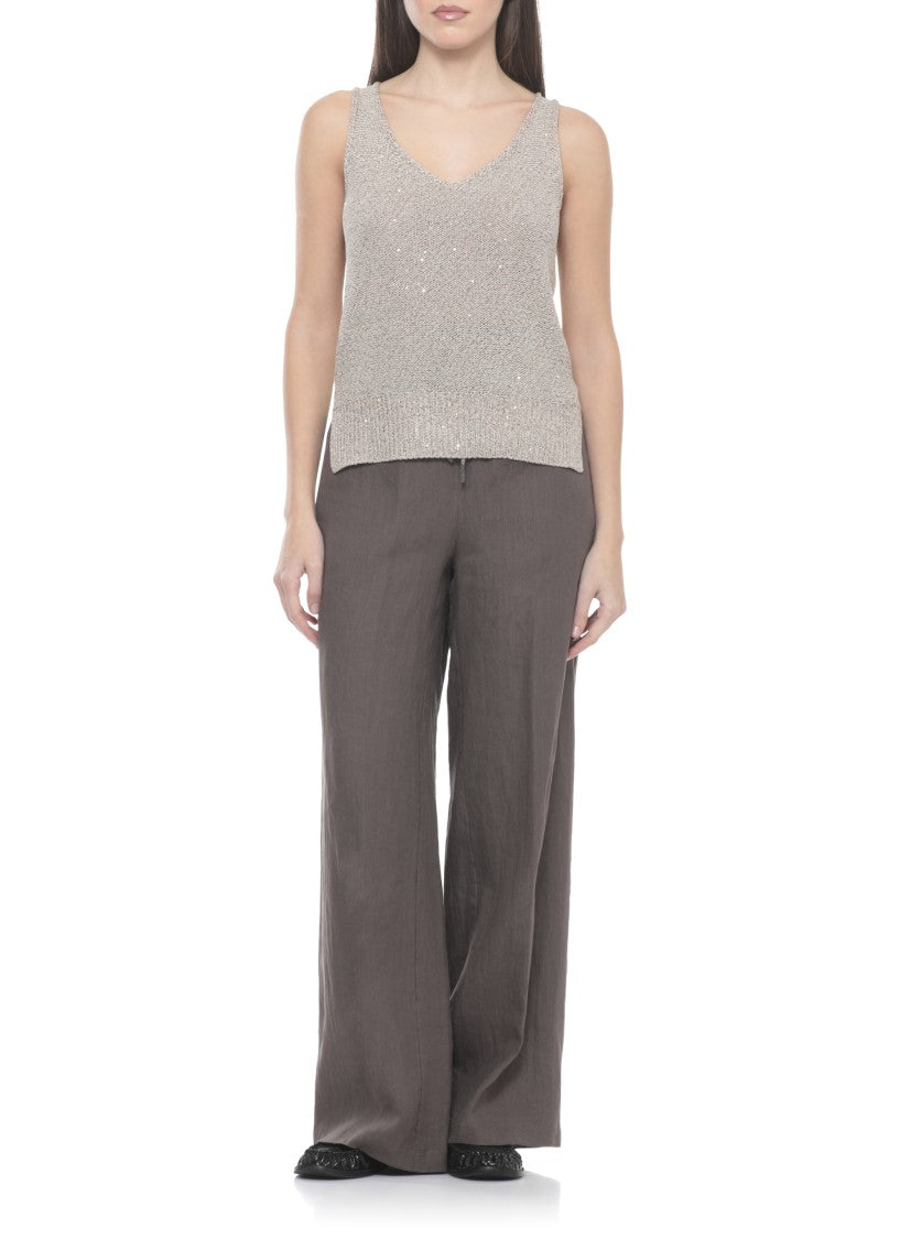 Panicale Beige Breeze Lurex Sequin Tank Top